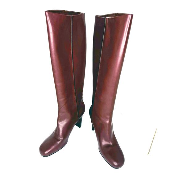 CO Leather Knee High Boot in Tresor Burgundy Calfskin Size 41 Italy Block Heel - Picture 9 of 9